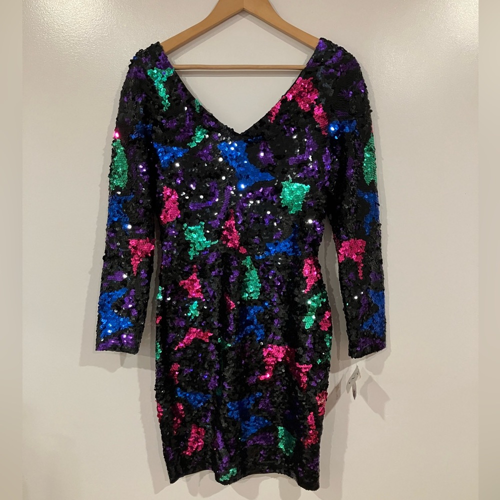 Vintage 80s Sequin Party Dress – Bold Jewel Tones, Small